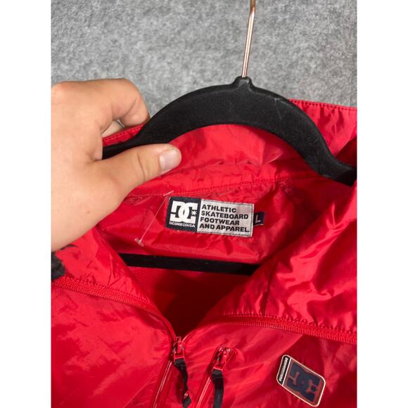 Vintage 90s DC Shoes Windbreaker Jacket Mens Large Red Full Zip Up Track Warmup - Picture 2 of 7